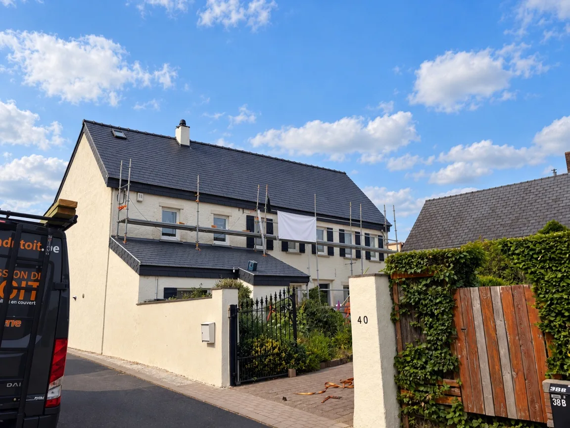 Maison à la toiture en ardoise terminée