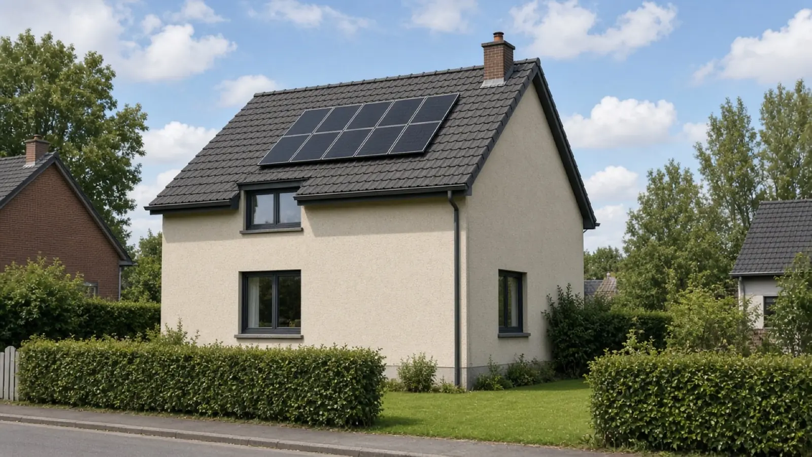 Maison avec panneaux solaires sur un pan de toiture