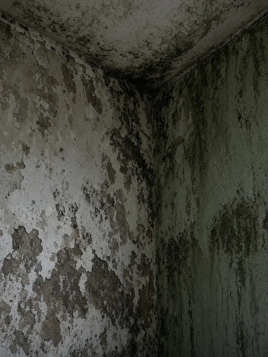 Moisissures noires dans un angle de mur