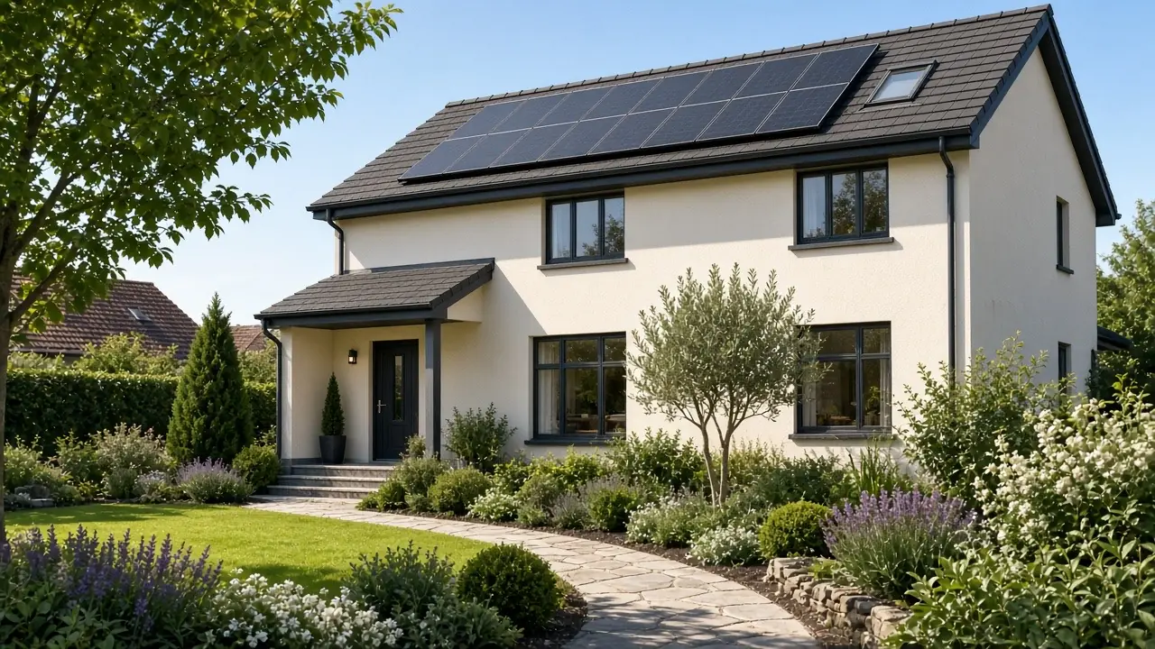Maison rénovée avec des panneaux solaires, sans personne